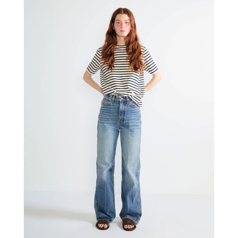 Kule The Modern Striped Cotton Tee Cream Navy Blue XS Short Sleeve T-Shirt
